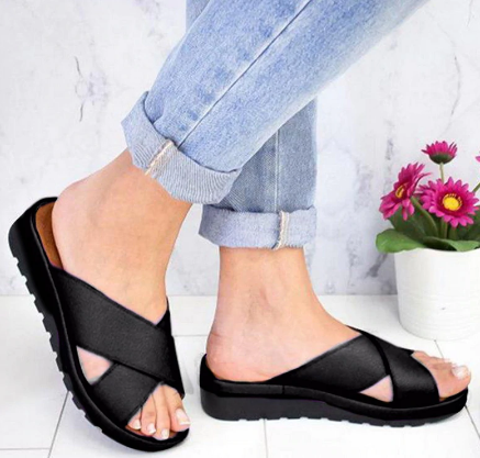 Litthing Summer Shoes Woman slippers Outdoor Cross Sandal Mid-heel Wedge Soft Bottom Comfortable Sandals Sandalias Shoes