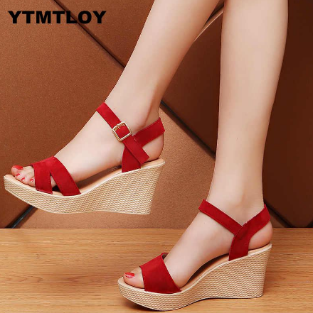 2019 Women Sandals Fashion High Heels Buckle Gladiator Platform Wedge Shoes for women Summer Shoes Platform Sandals Gladiator